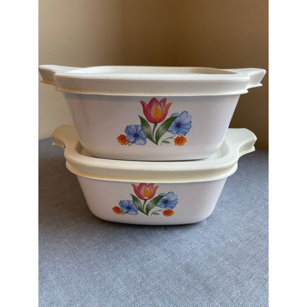 Vintage Corning Ware Fresh Cut Petite Pans Lids Lot Of 2 sku1